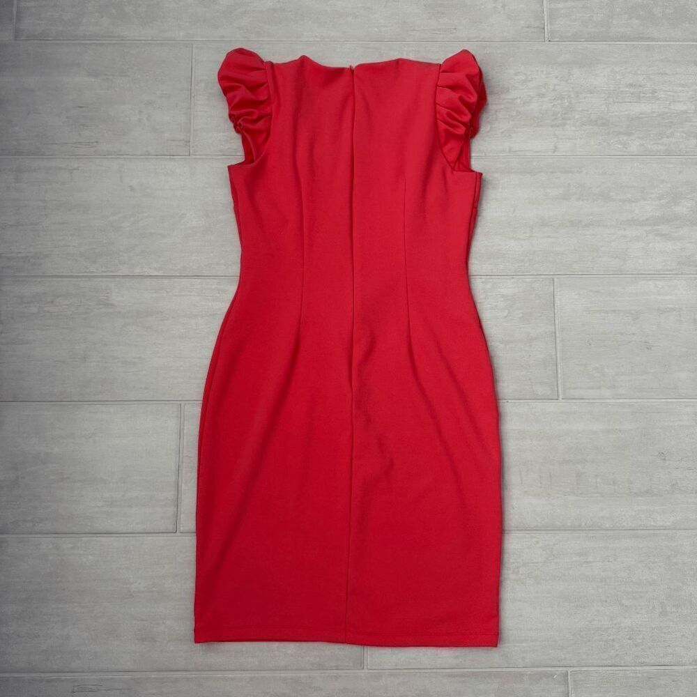 Enfocus Sheath Dress Ruffle Pink Sleeveless Mini 8 V Neck Bold Zip Closure - Picture 4 of 7